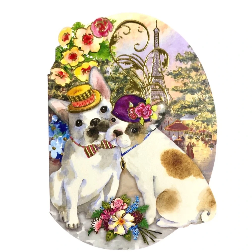 Punch Studio Single Embellished Die-Cut Fancy Cards: Anniversary Pups (61531)